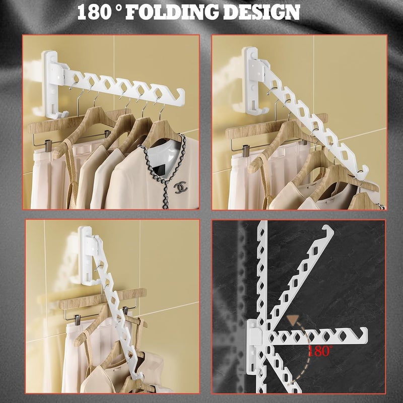 Dr.DJ Wall Mount Coat Hanger Holder White Clothes Drying Organizer Rack Garment Hooks Aluminium Retractable Folding Indoor Wall Mounted Hanger Space Saver for Laundry Room Bedroom White 2 Pack with 8 Hooks - Image 4
